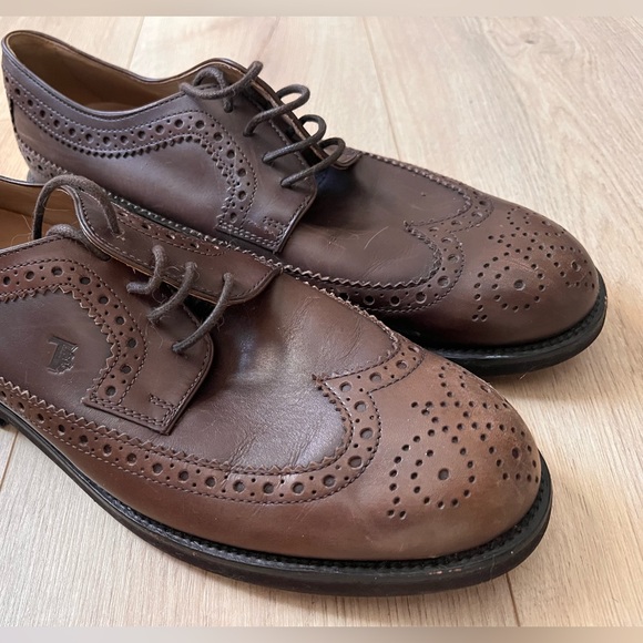 Tod’s leather wing tip derby shoes brown rubber sole - Picture 4 of 16